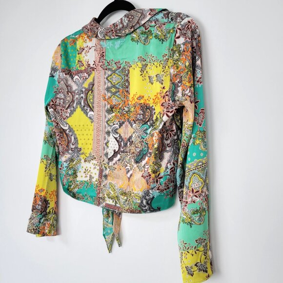 Rachel Zoe Patchwork Paisley Boho Tie Front Cropped Blouse Size Small - Picture 7 of 10